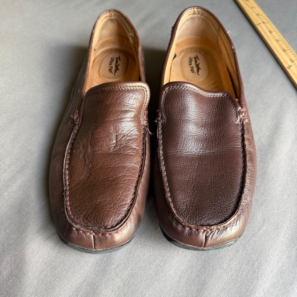 Thom McAn Ultra Flex Mens Brown Leather Loafers Moc Toe Slip On Shoes Size 12